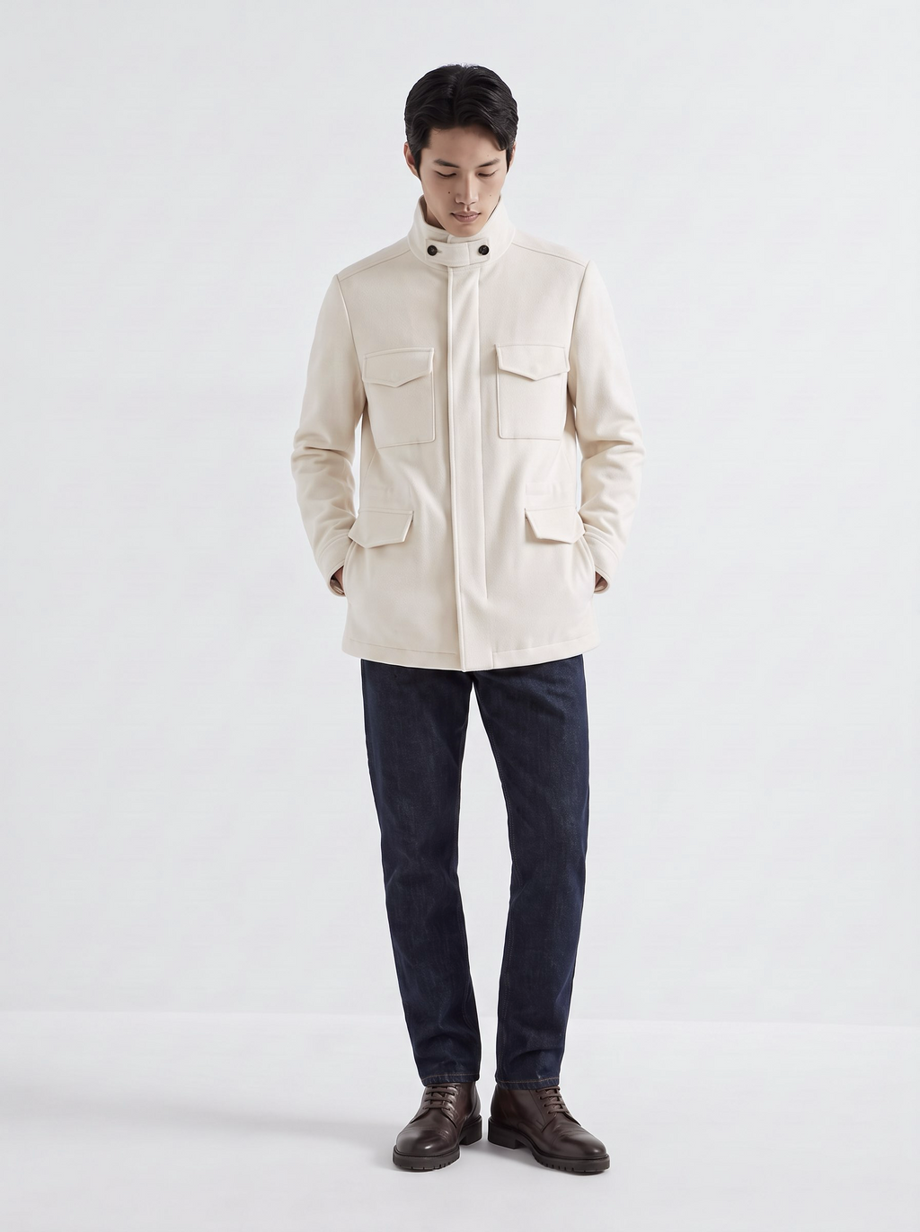 White Cashmere Traveller Field Jacket