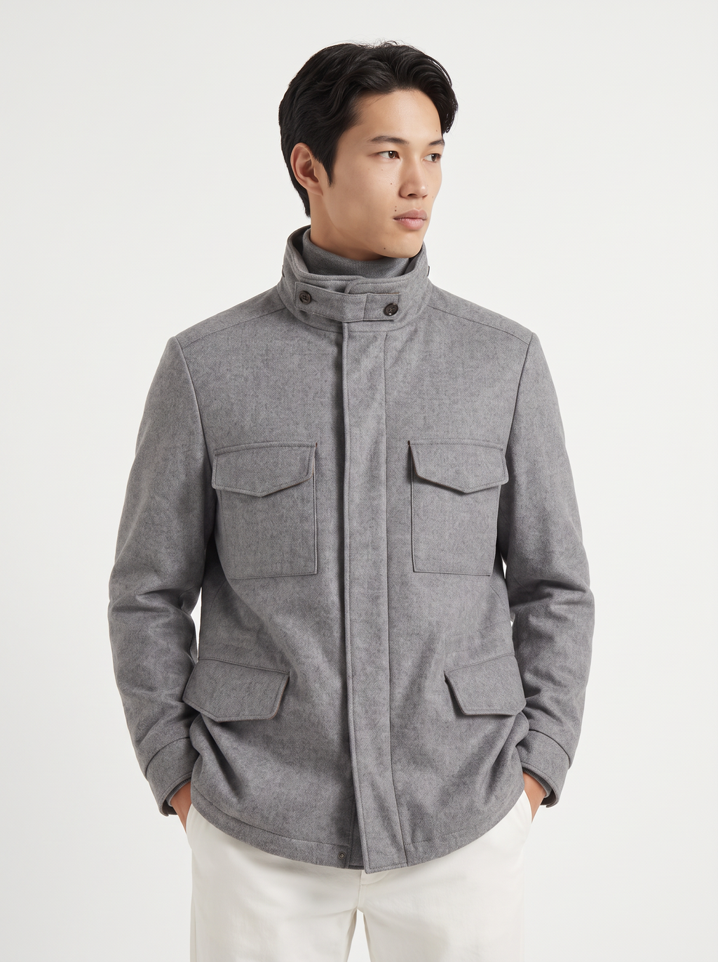 Mid-Gray Cashmere Traveller Field Jacket