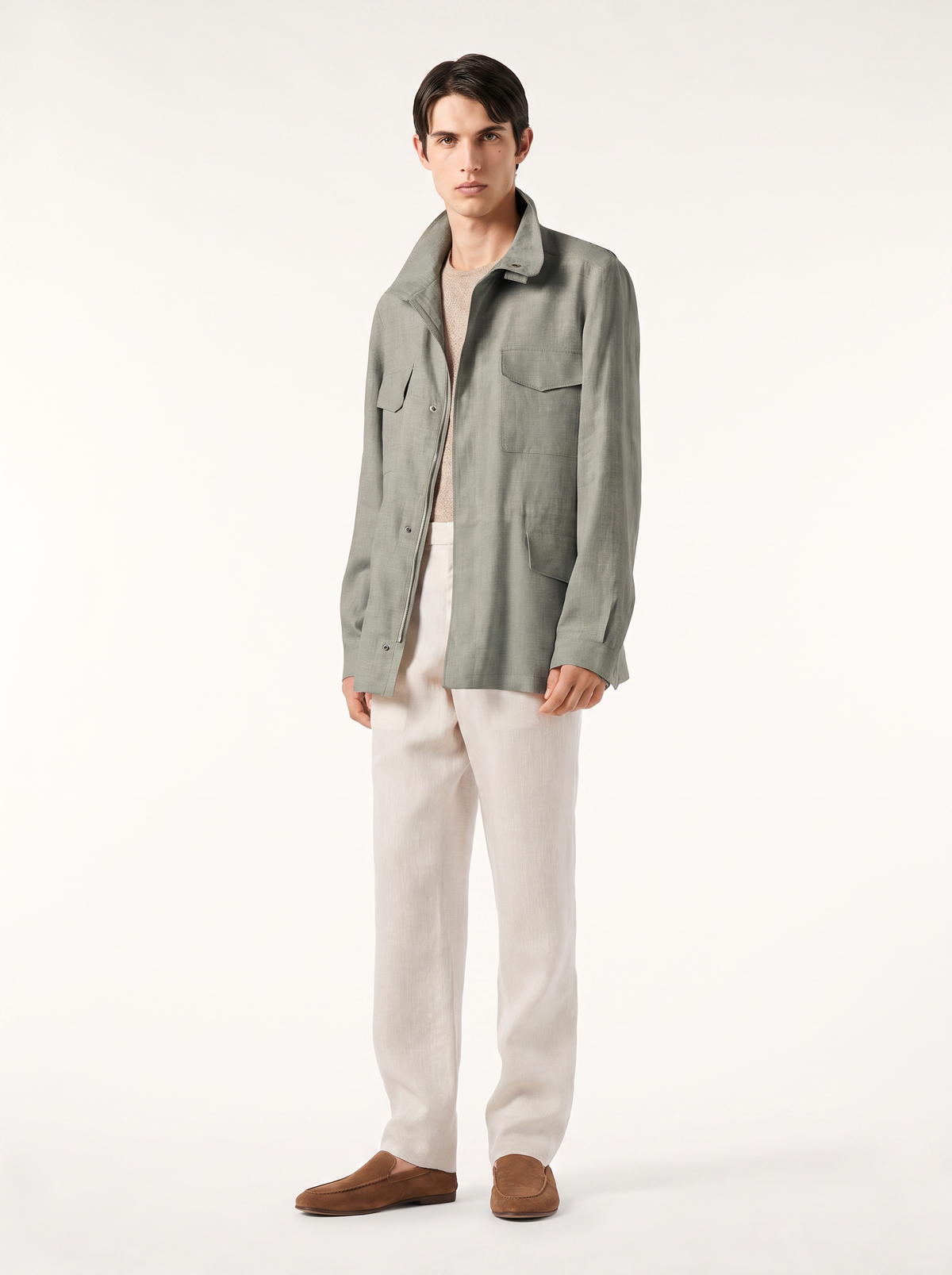 Light-Green Linen Traveller Field Jacket