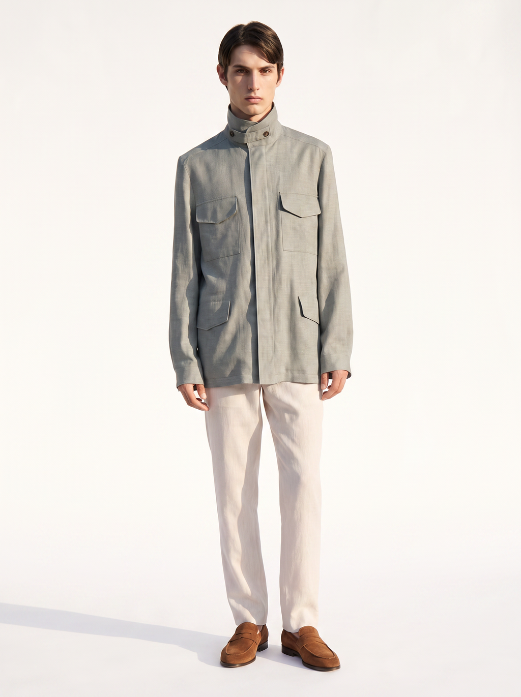 Light-Green Linen Traveller Field Jacket