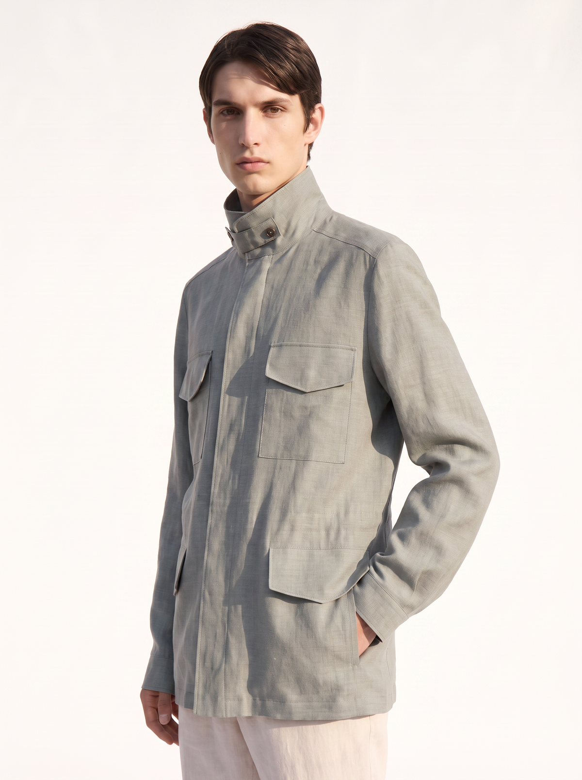 Light-Green Linen Traveller Field Jacket