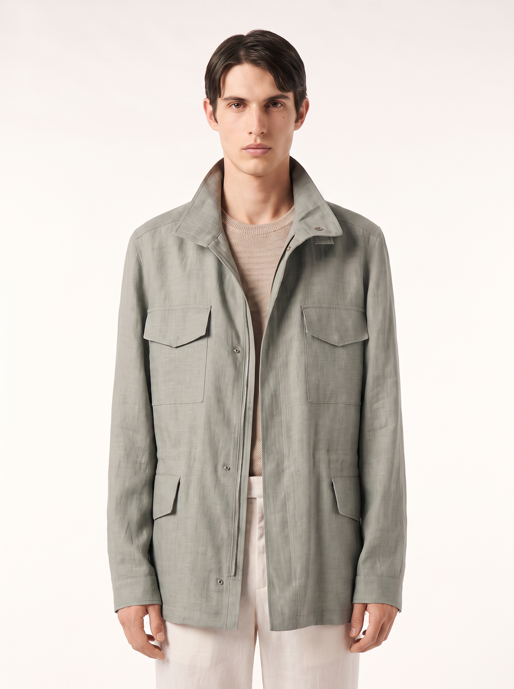 Light-Green Linen Traveller Field Jacket