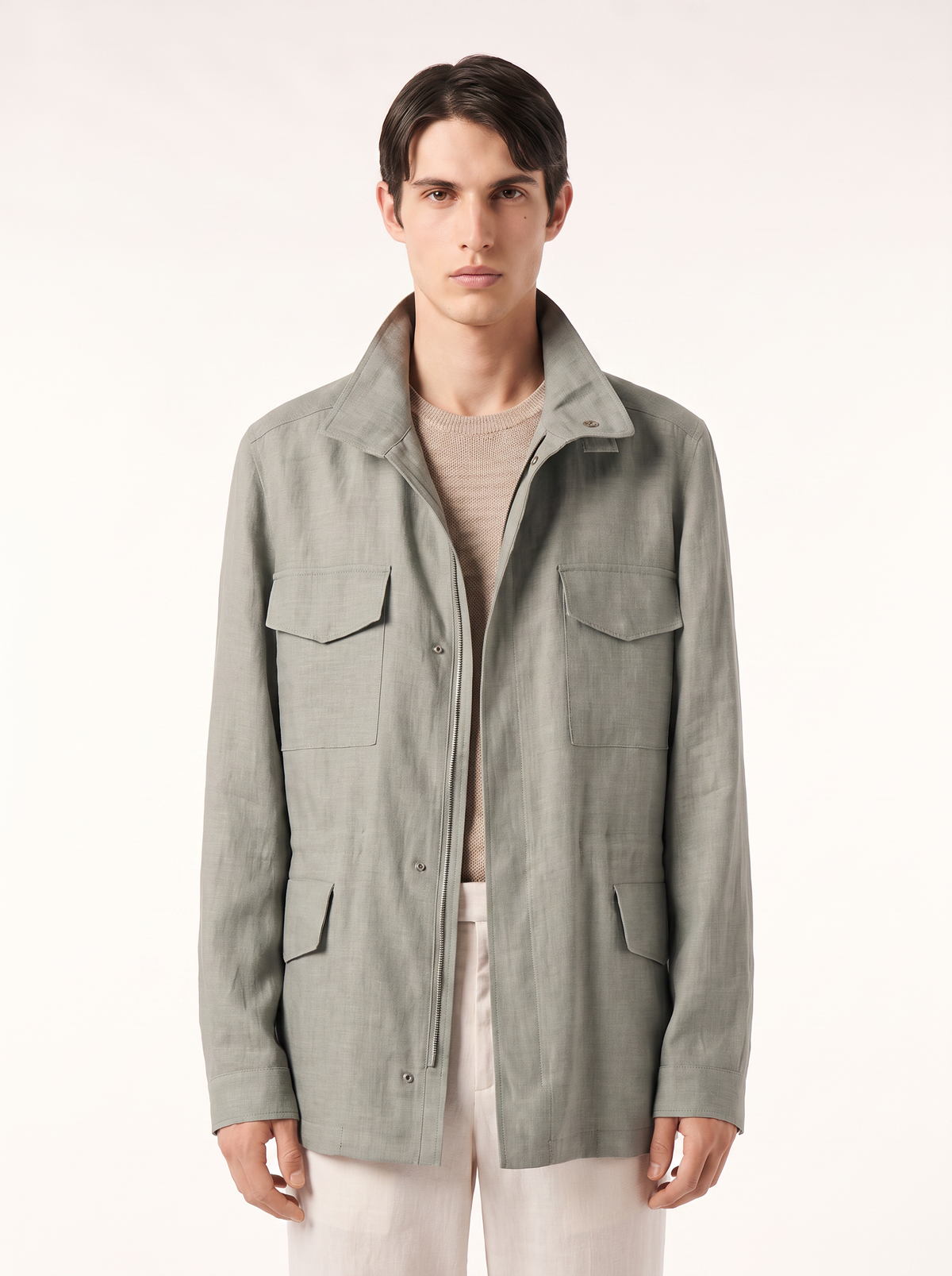 Light-Green Linen Traveller Field Jacket