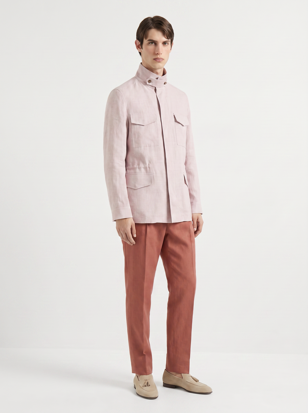 Dusty-Rose Linen Traveller Field Jacket