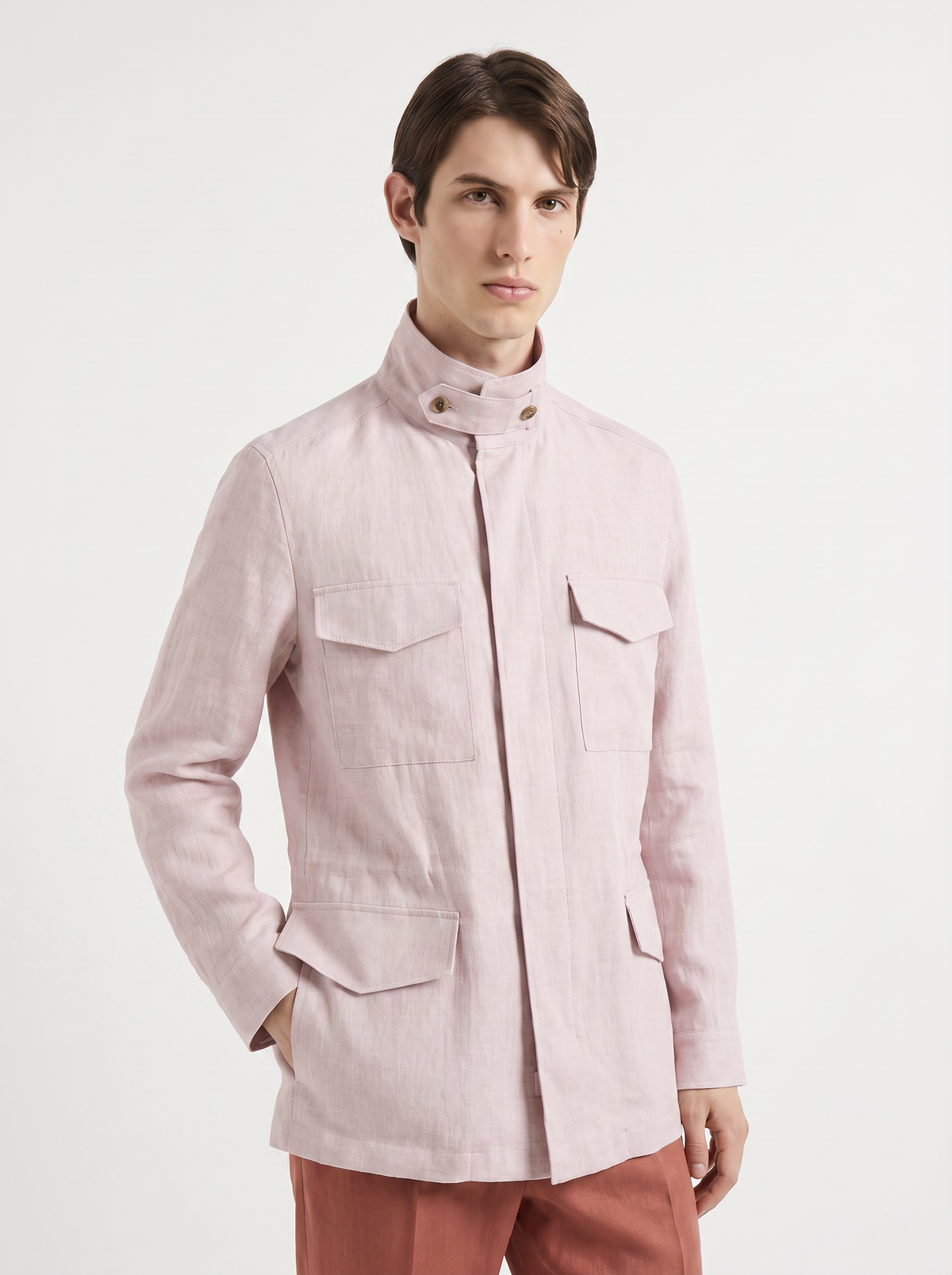 Dusty-Rose Linen Traveller Field Jacket