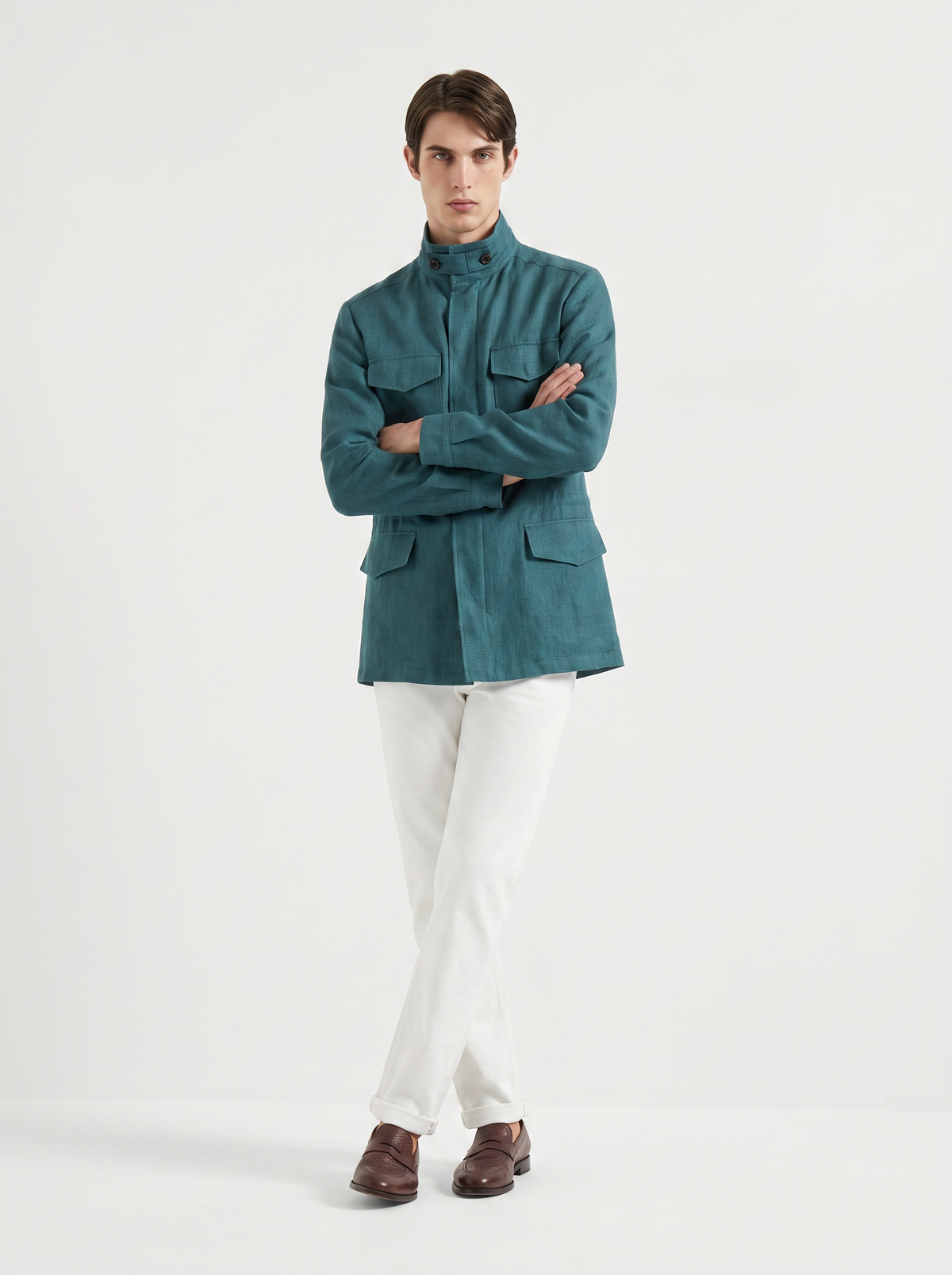 Teal-Green Linen Traveller Field Jacket