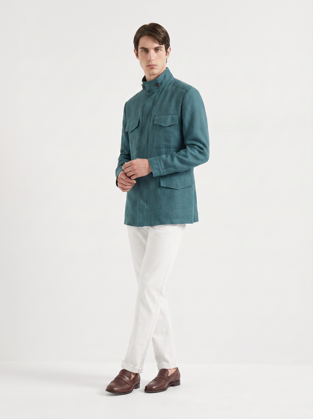 Teal-Green Linen Traveller Field Jacket