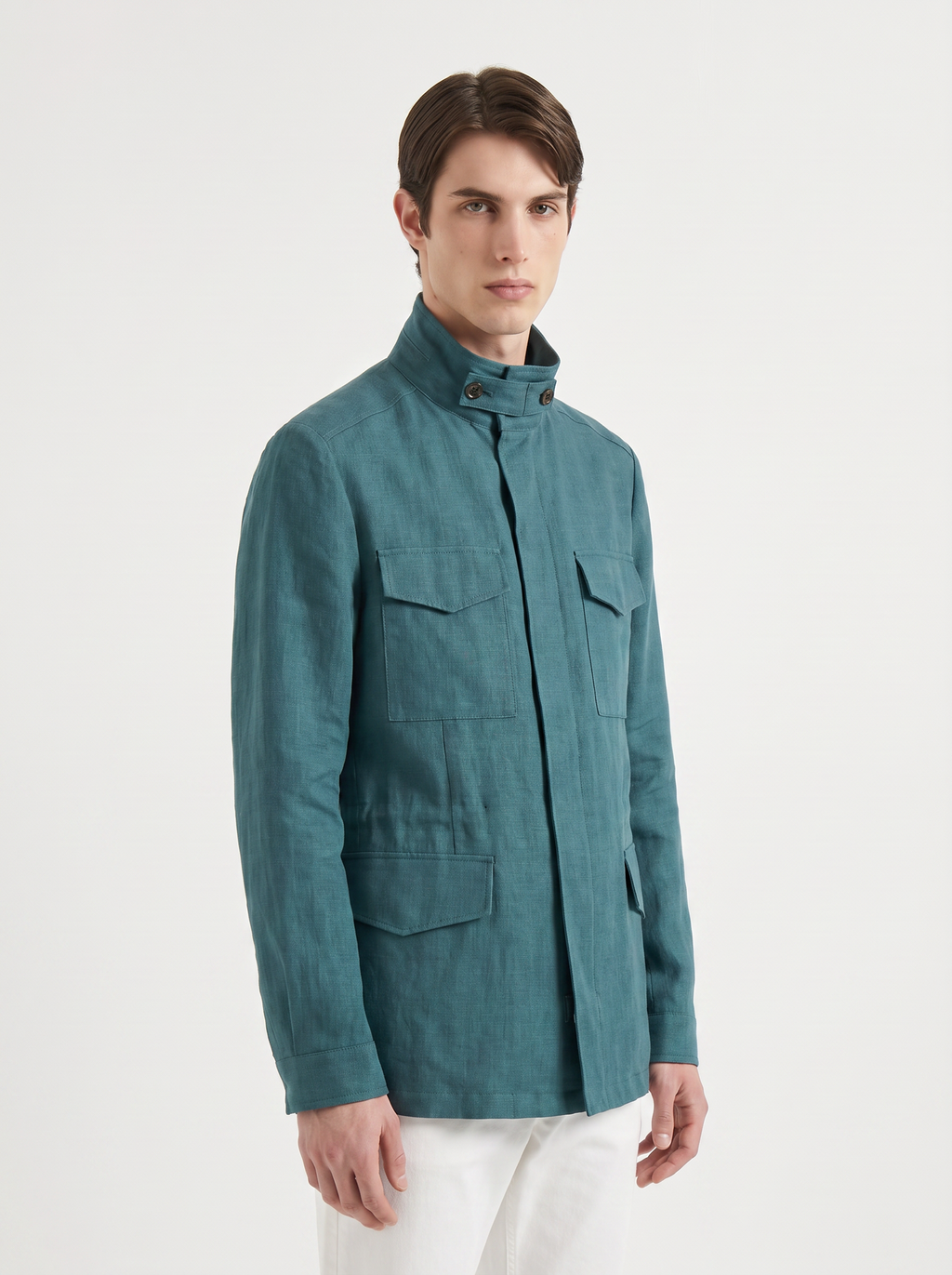 Teal-Green Linen Traveller Field Jacket