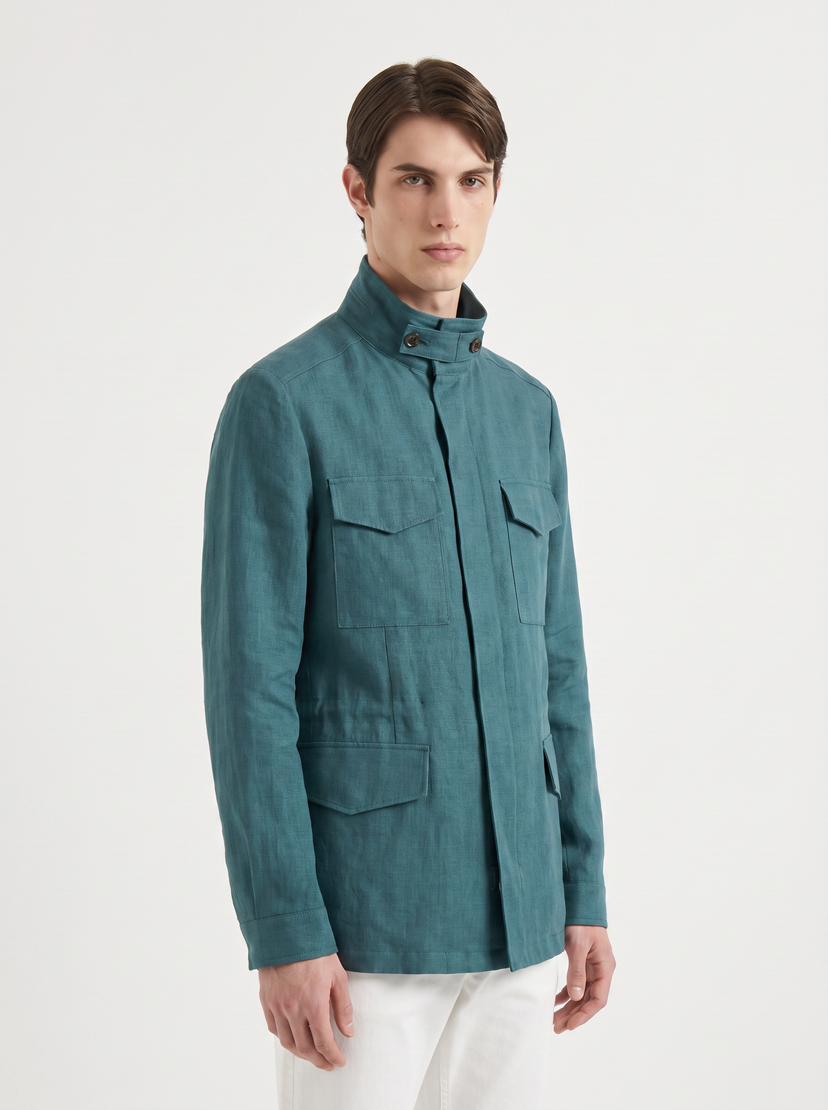 Teal-Green Linen Traveller Field Jacket