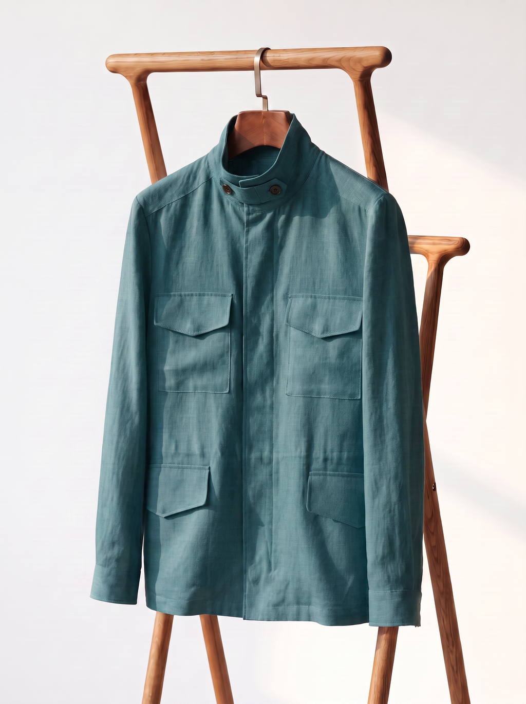Teal-Green Linen Traveller Field Jacket