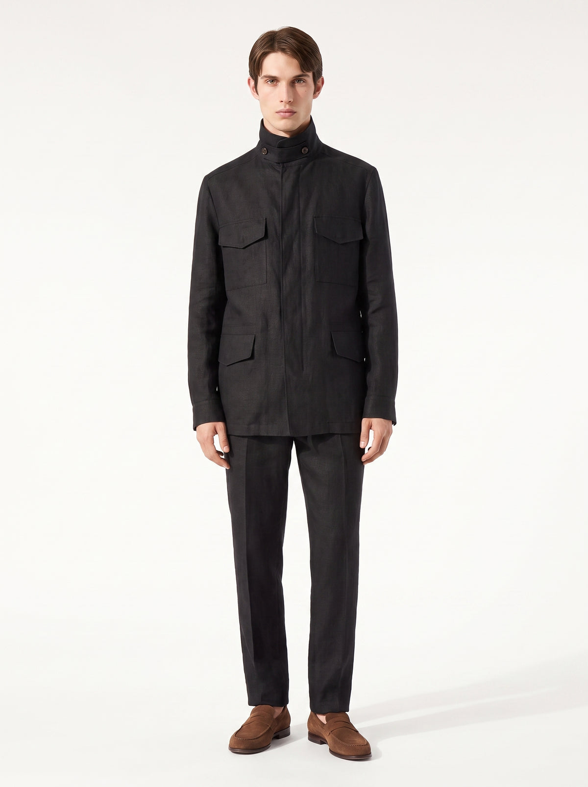 Black Linen Traveller Field Jacket