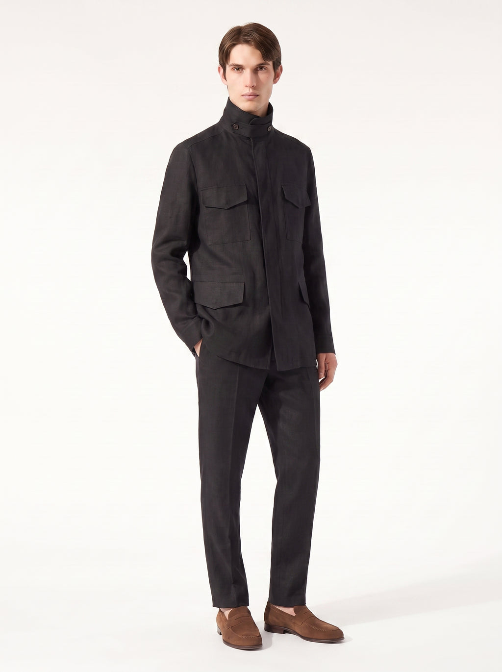 Black Linen Traveller Field Jacket