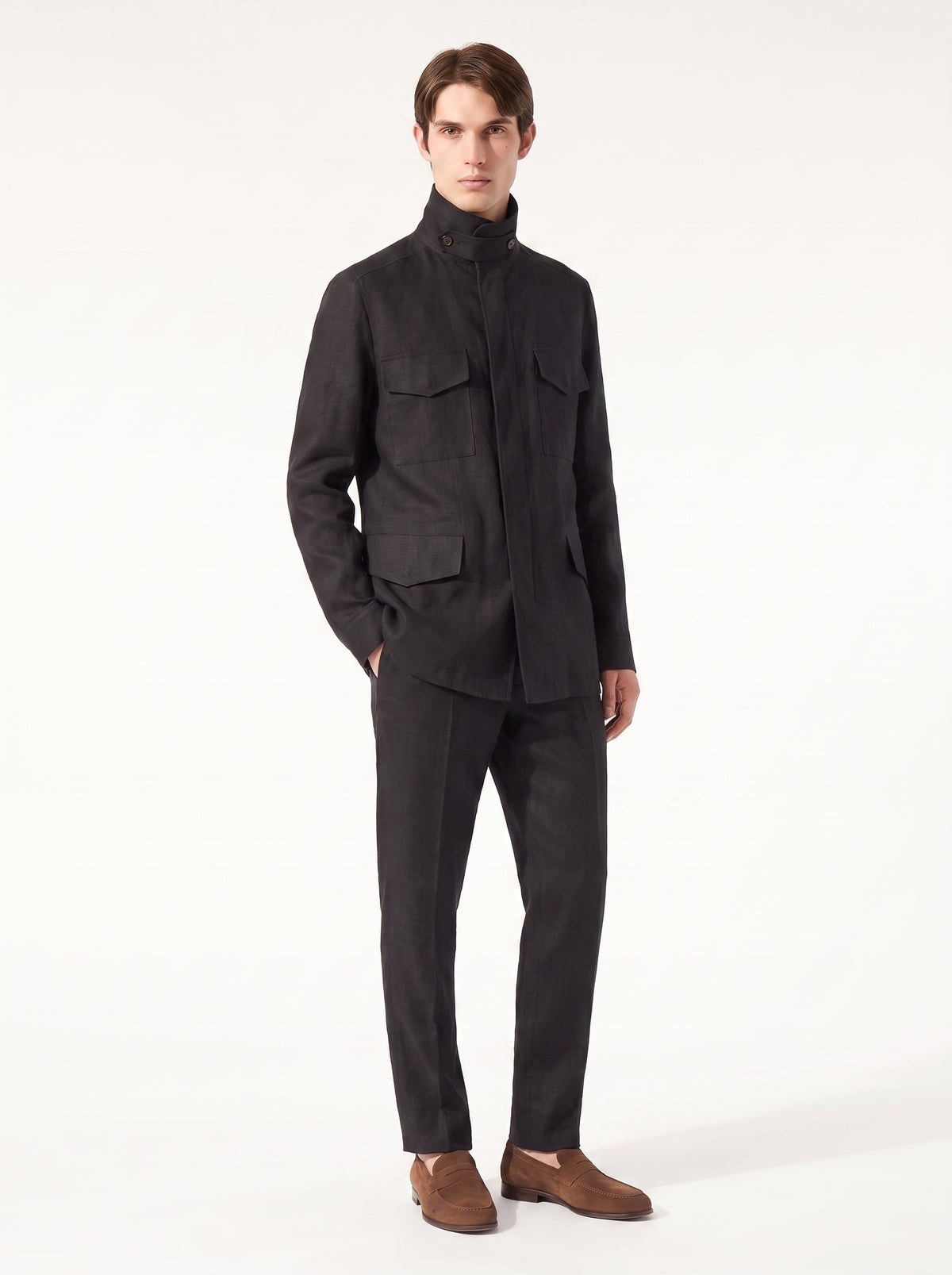 Black Linen Traveller Field Jacket
