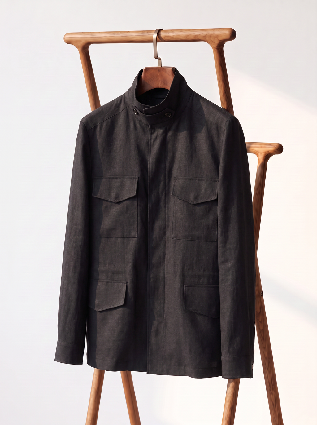 Black Linen Traveller Field Jacket