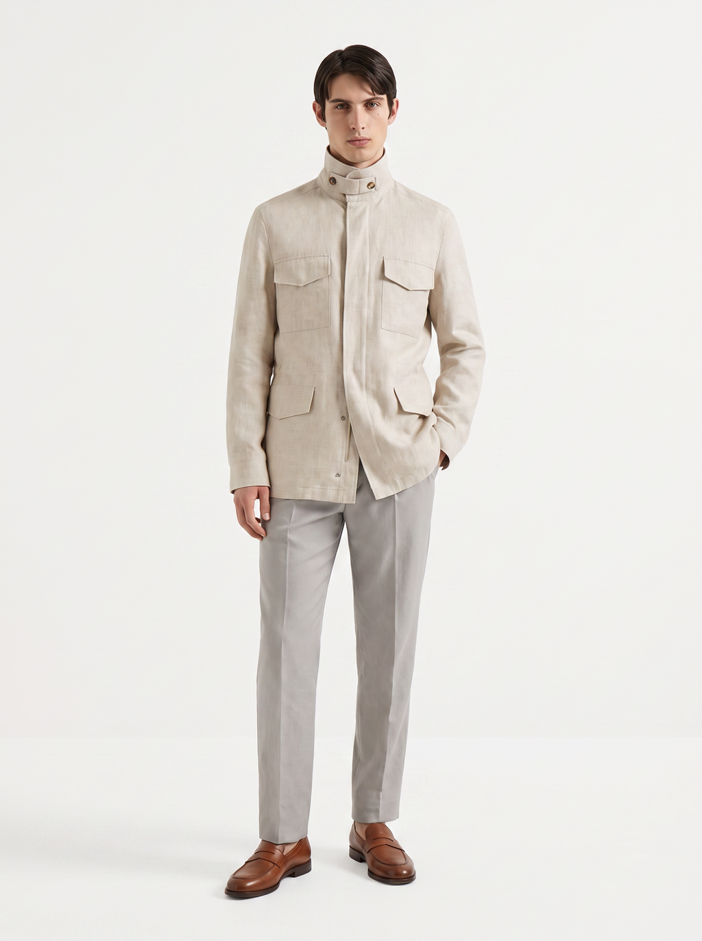 Oatmeal Linen Traveller Field Jacket
