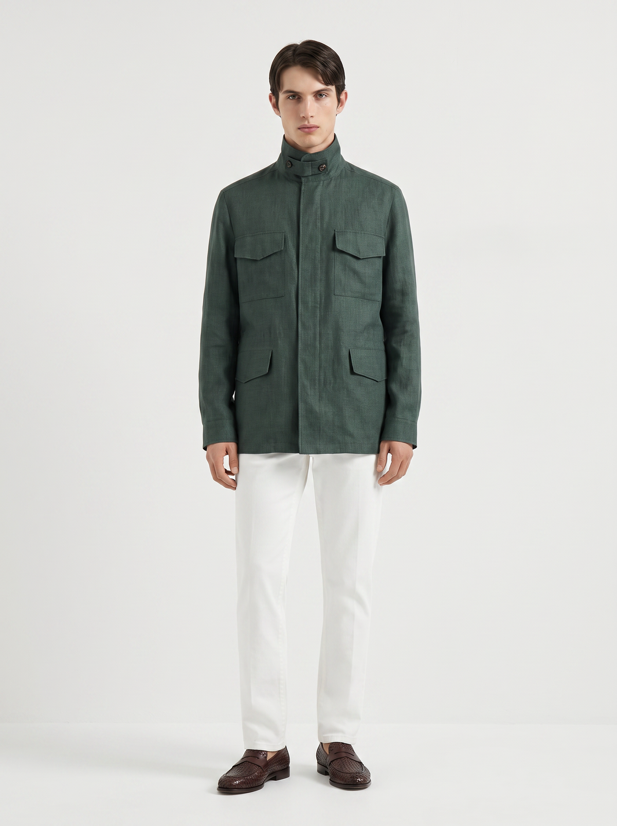 Emerald-Green Linen Traveller Field Jacket