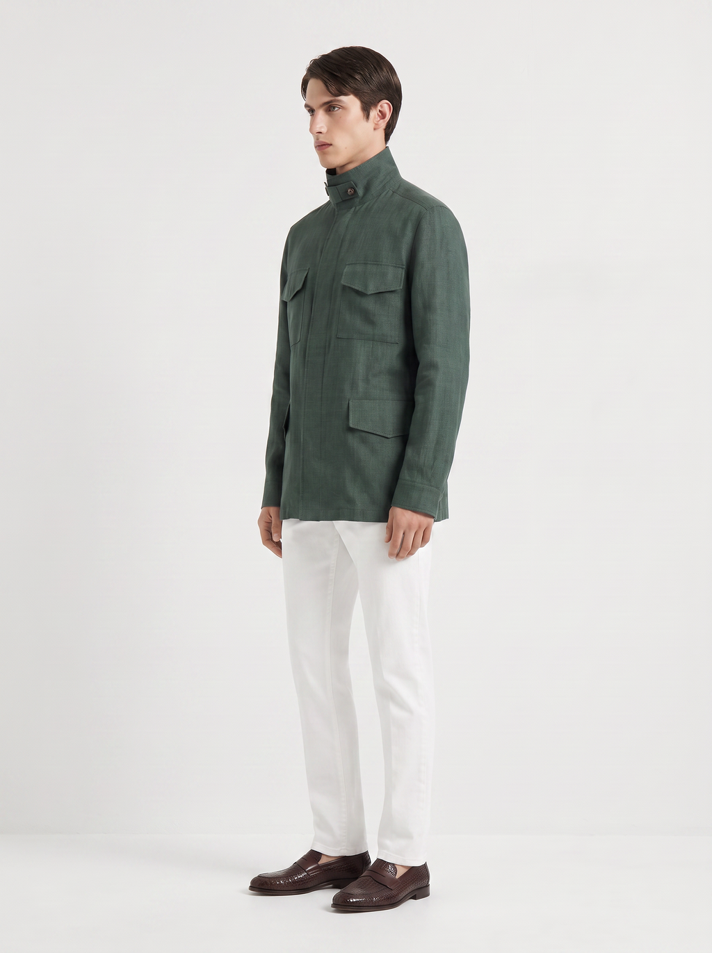 Emerald-Green Linen Traveller Field Jacket