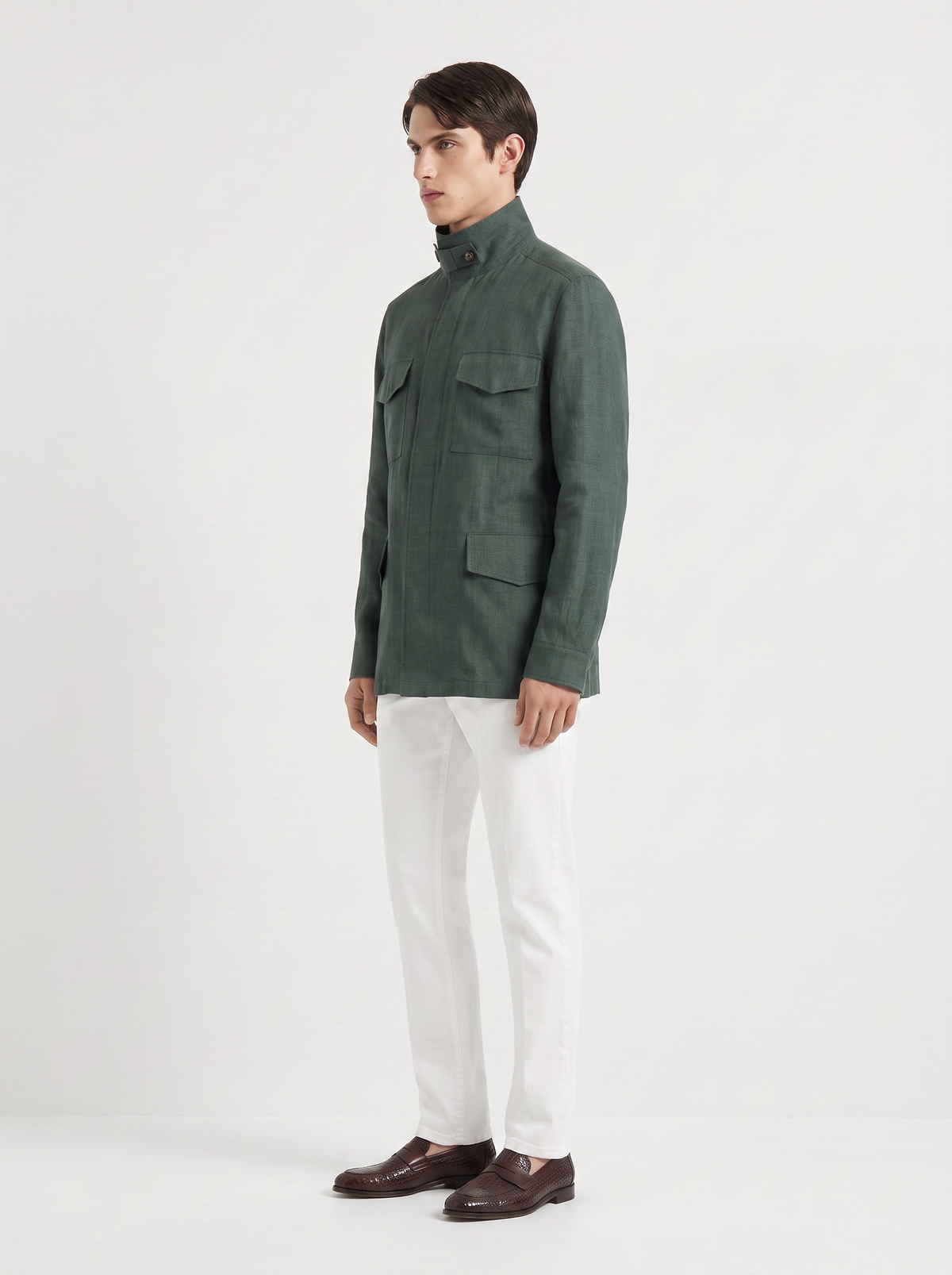 Emerald-Green Linen Traveller Field Jacket