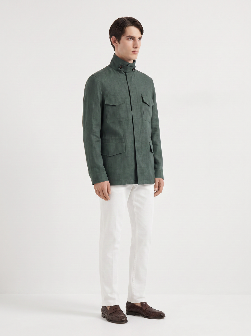 Emerald-Green Linen Traveller Field Jacket