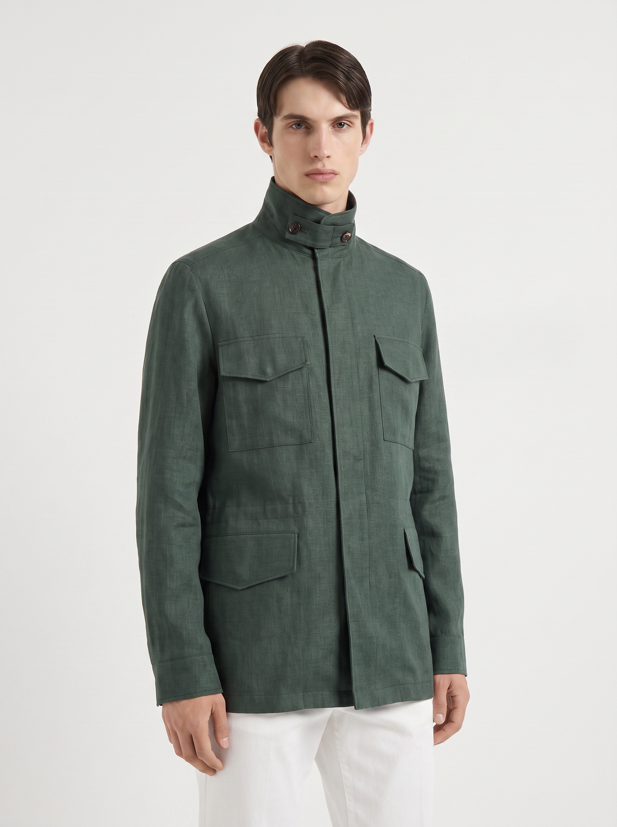 Emerald-Green Linen Traveller Field Jacket