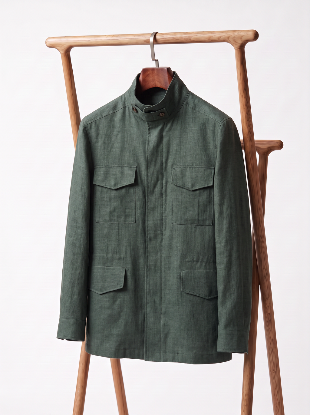 Emerald-Green Linen Traveller Field Jacket