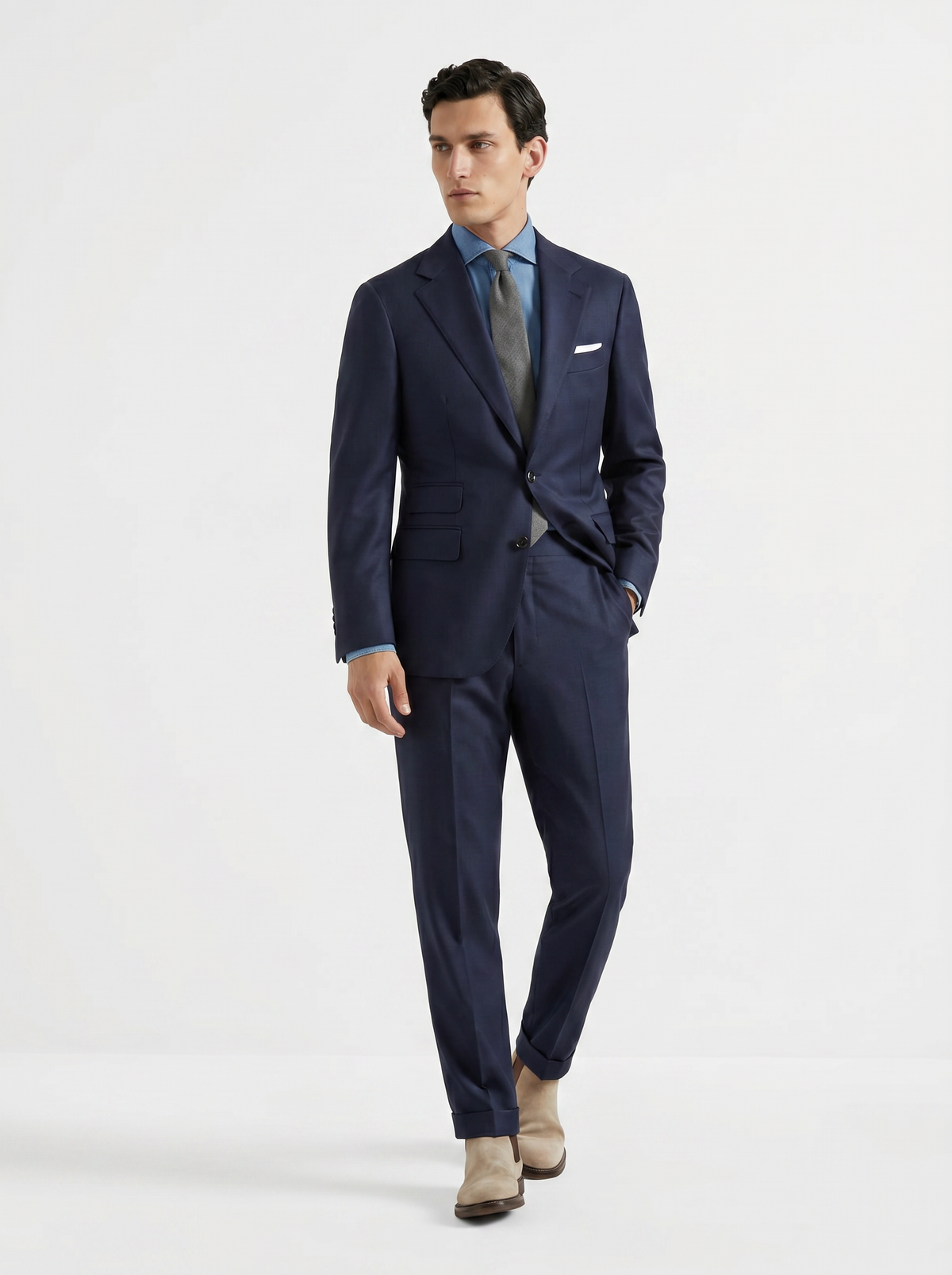 Dark Blue Mélange Drape Suit