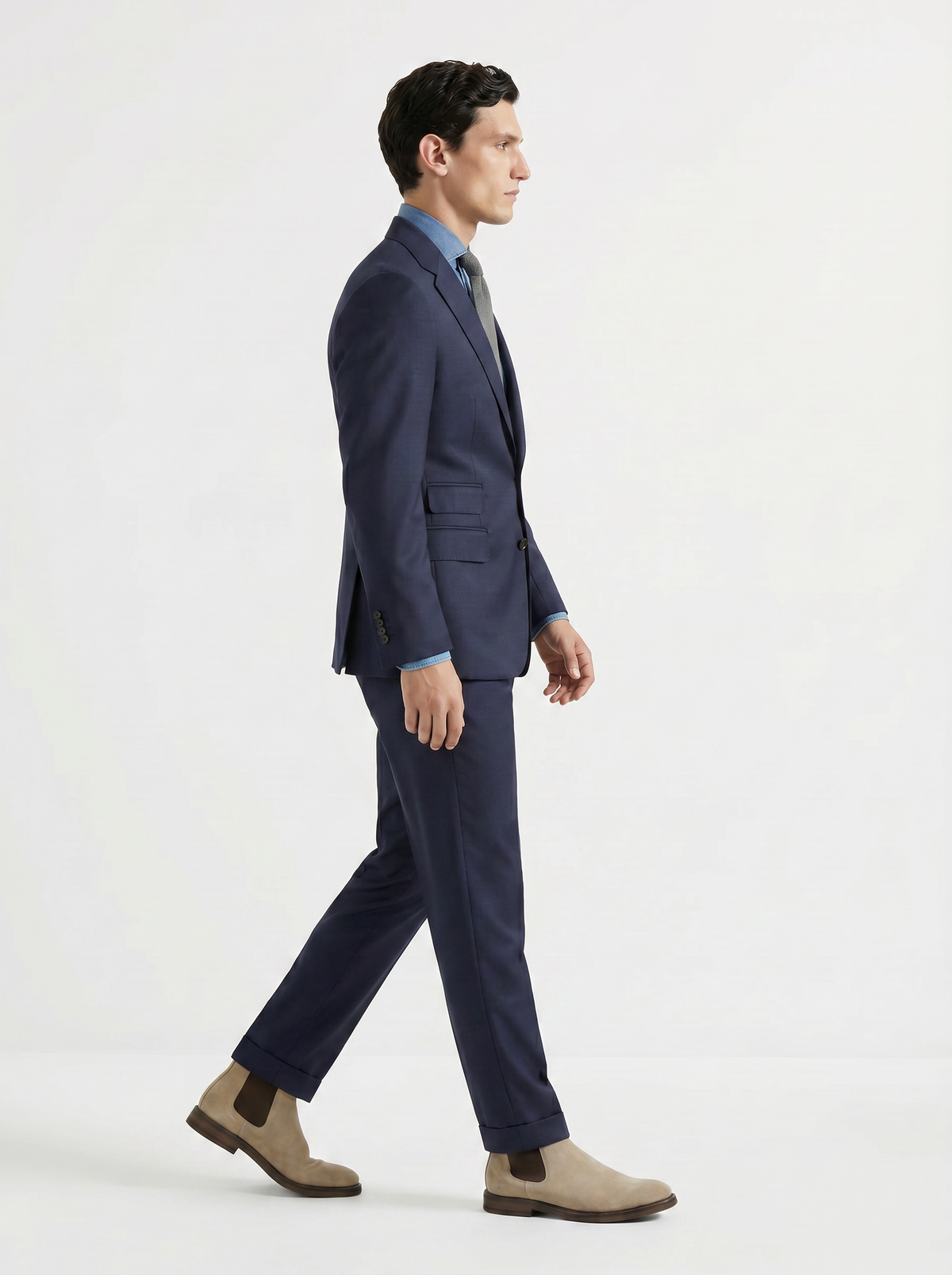 Dark Blue Mélange Drape Suit