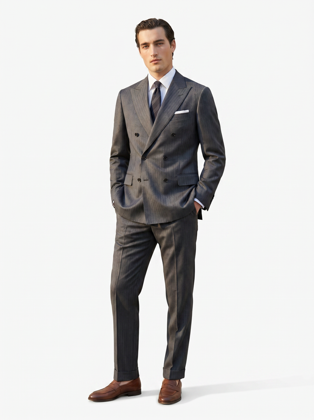 Light Gray Herringbone Drape Suit