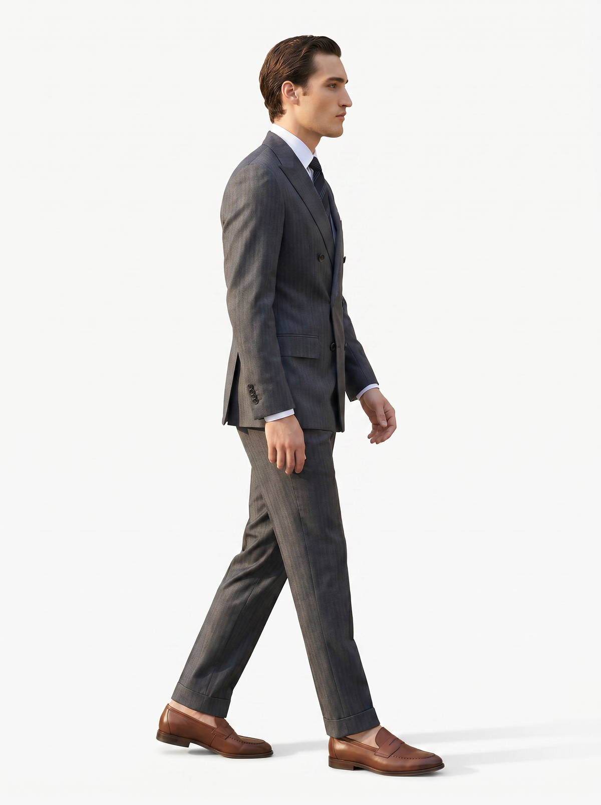 Light Gray Herringbone Drape Suit