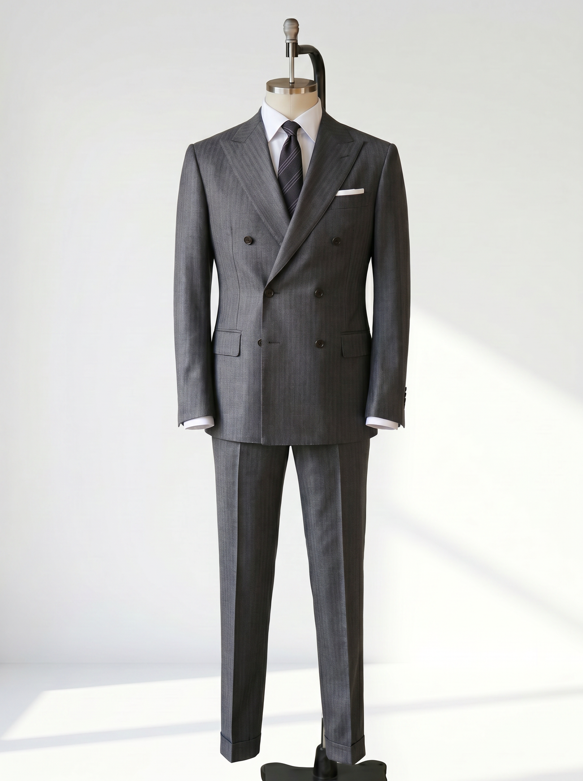 Light Gray Herringbone Drape Suit