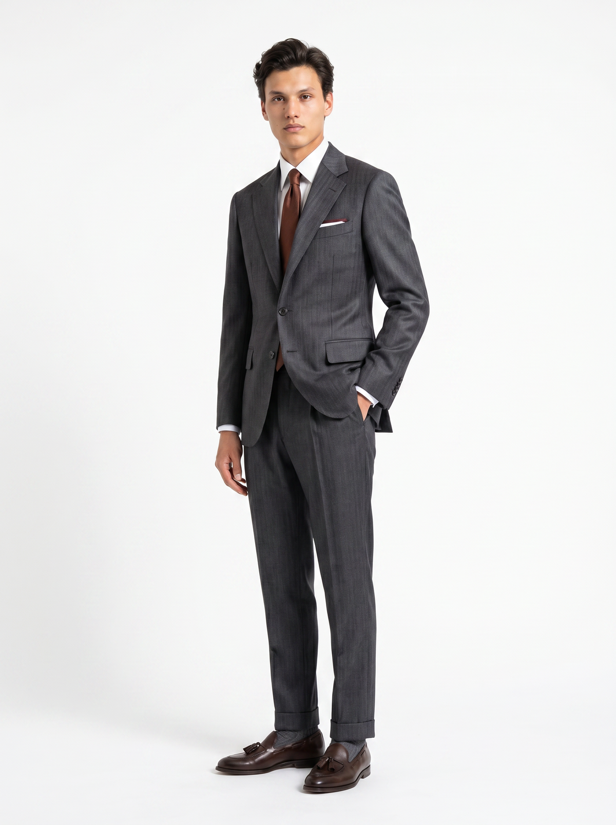 Mid Gray Herringbone Drape Suit
