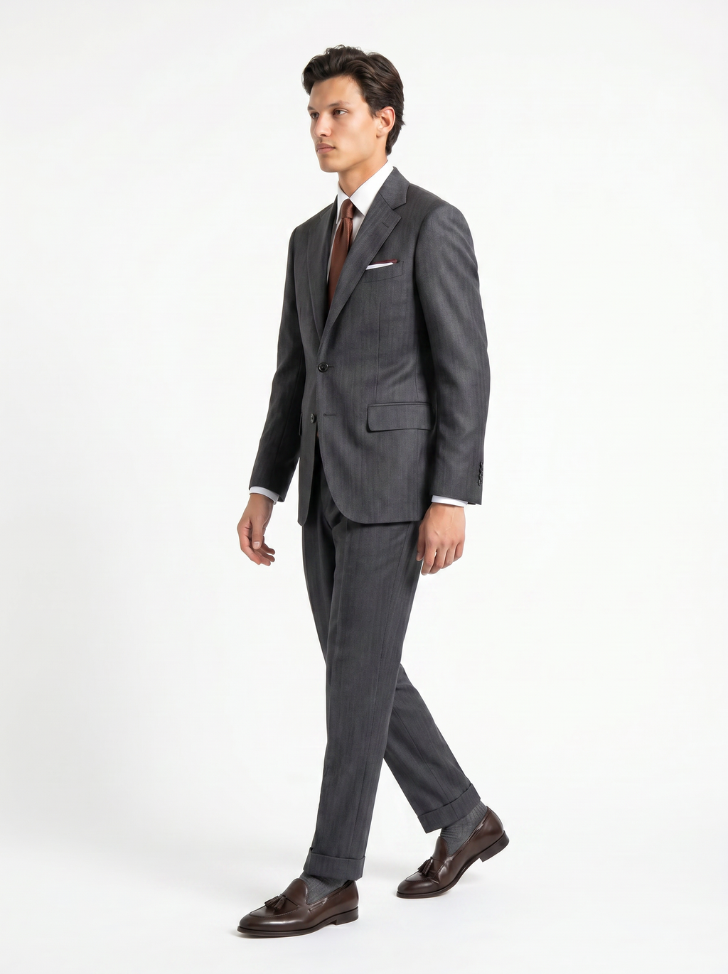 Mid Gray Herringbone Drape Suit