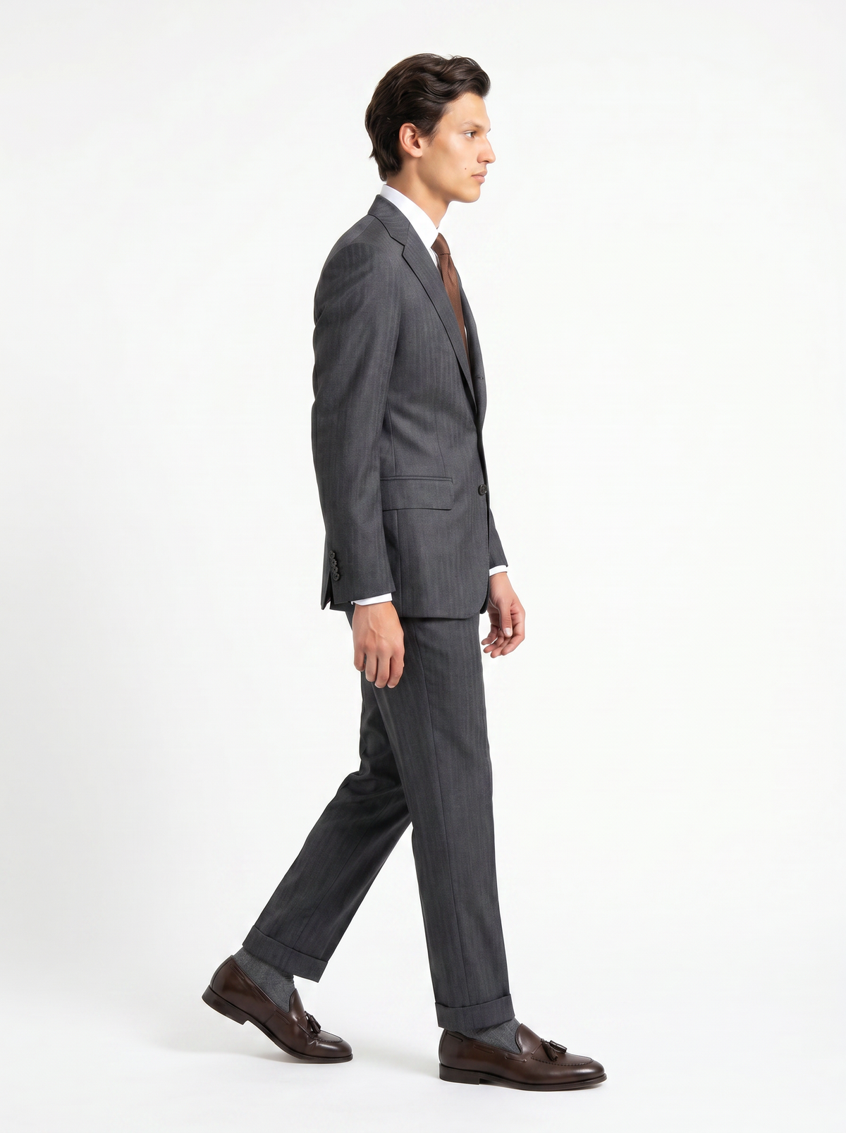 Mid Gray Herringbone Drape Suit