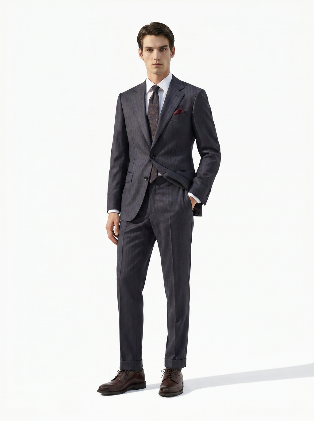Dark Gray Herringbone Drape Suit