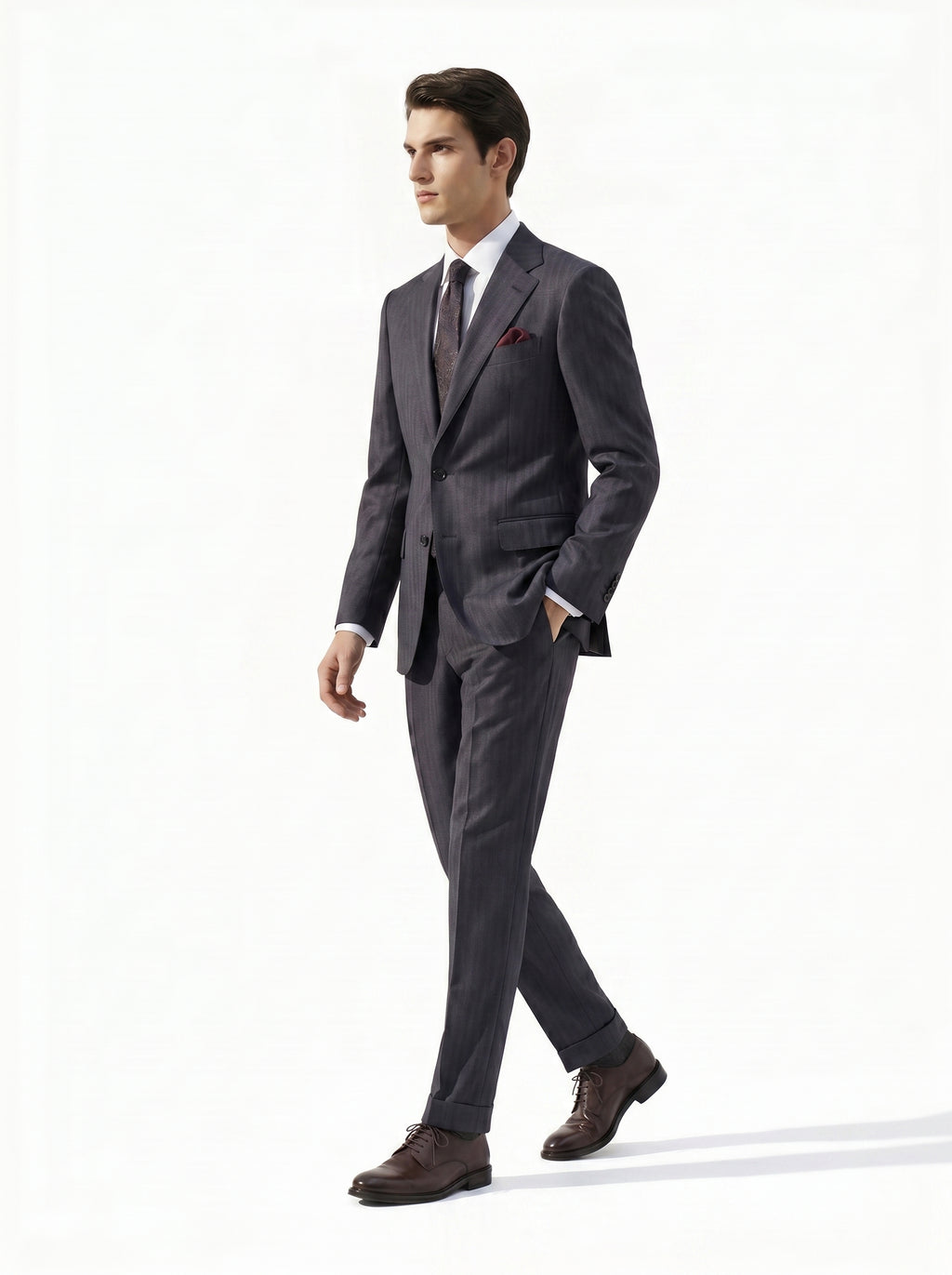 Dark Gray Herringbone Drape Suit