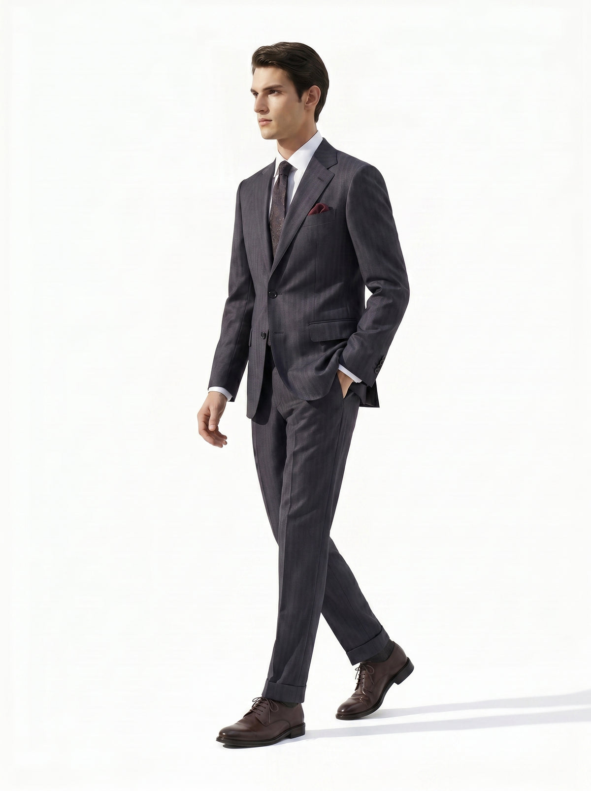 Dark Gray Herringbone Drape Suit