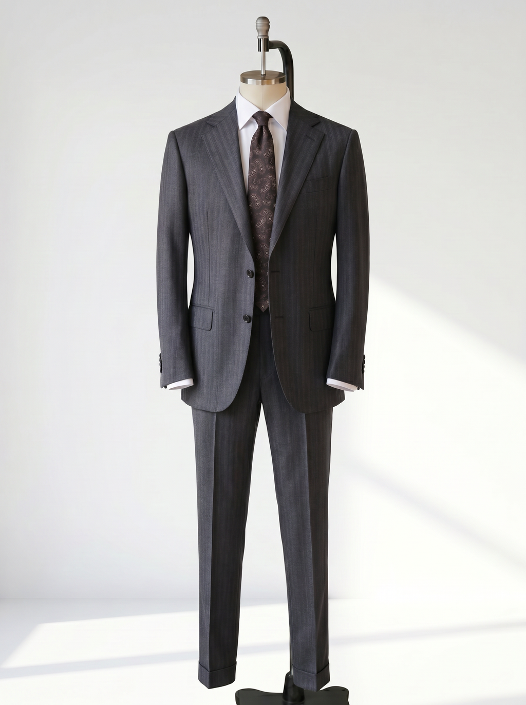 Dark Gray Herringbone Drape Suit