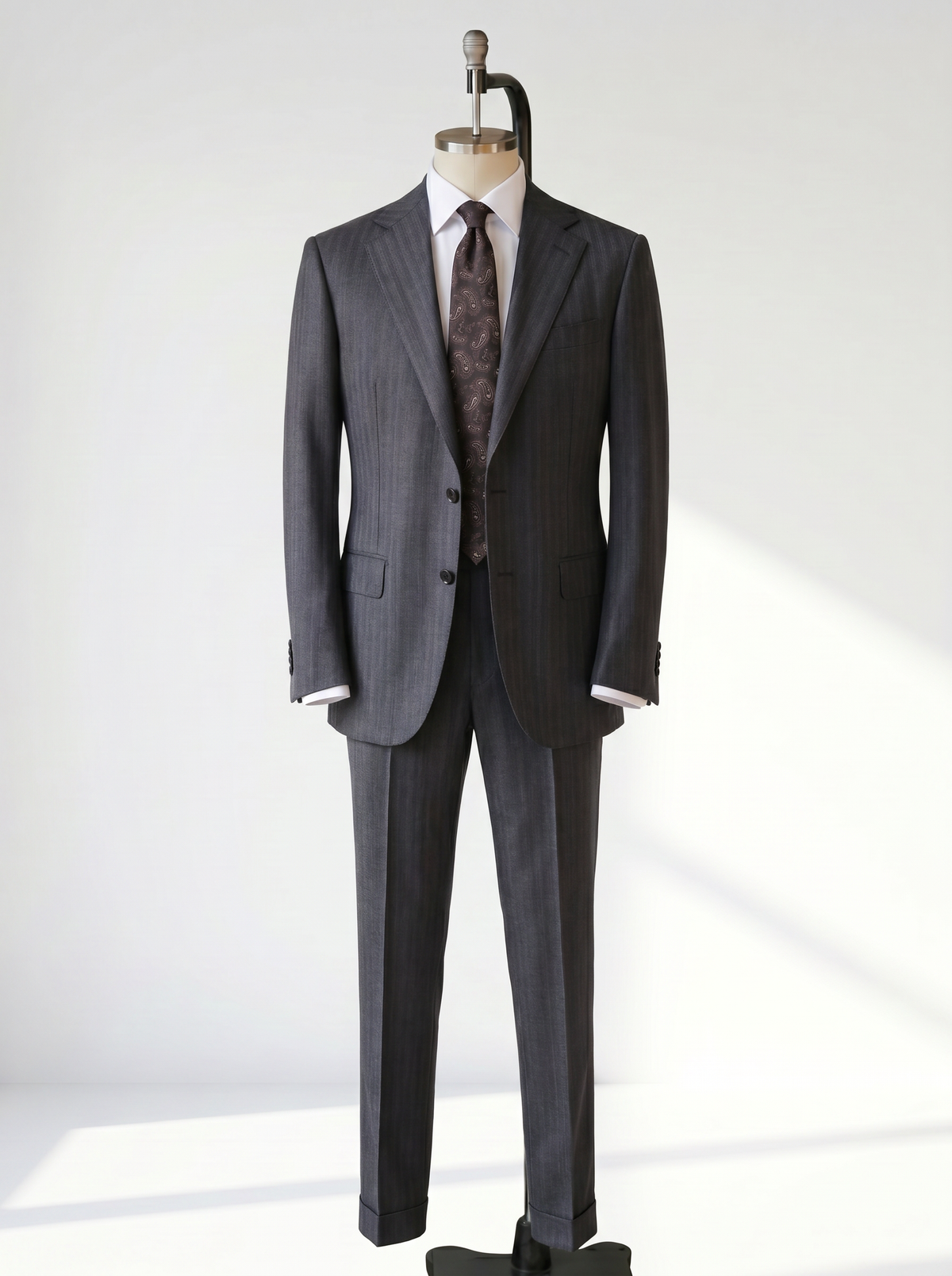 Dark Gray Herringbone Drape Suit