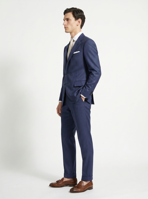 Blue Herringbone Drape Suit