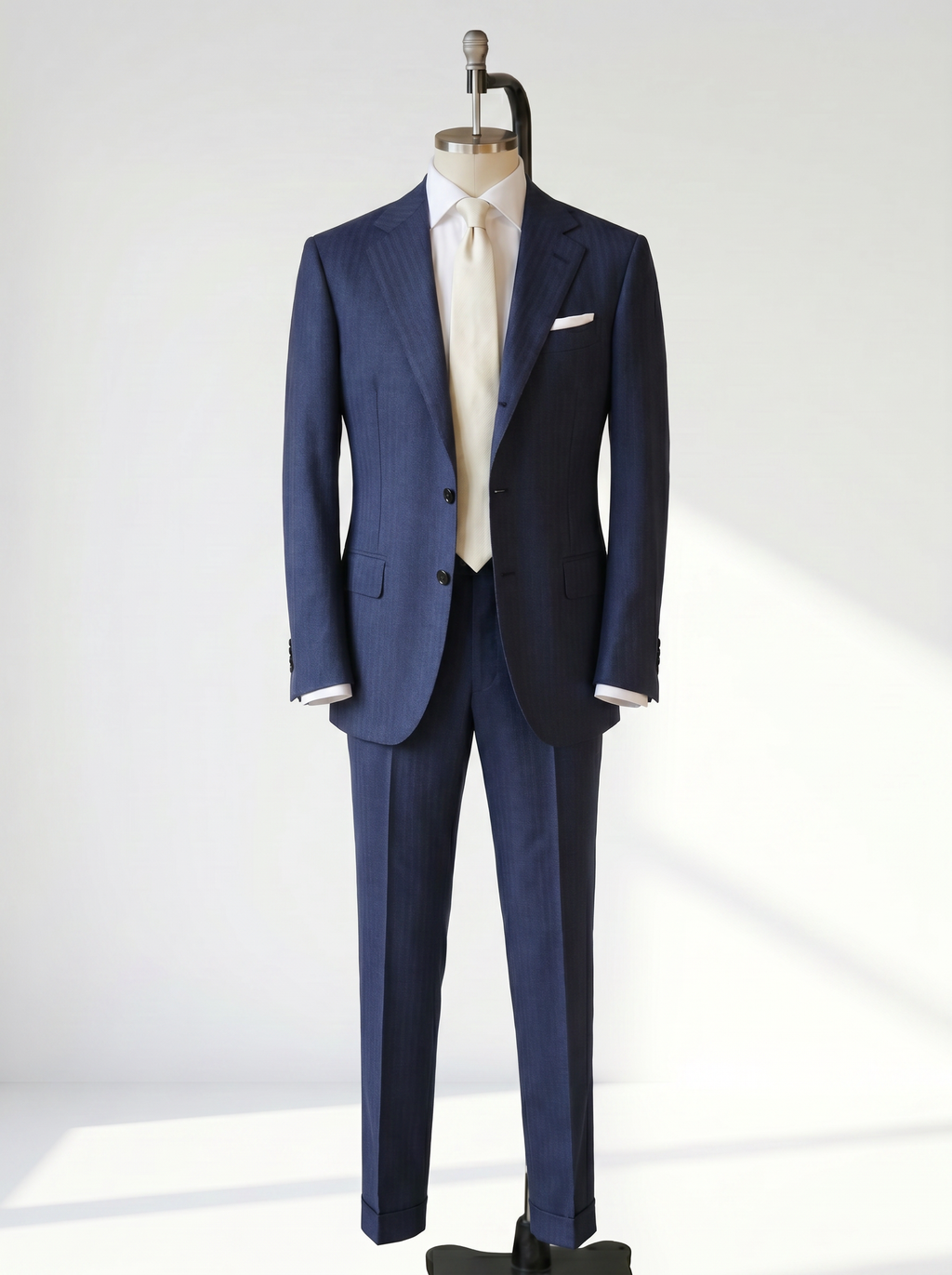 Blue Herringbone Drape Suit
