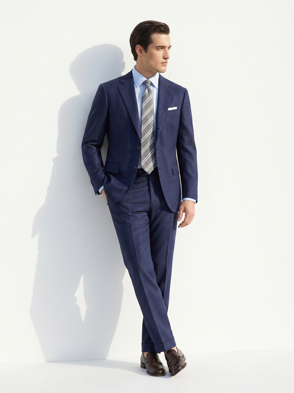 Navy Herringbone Drape Suit