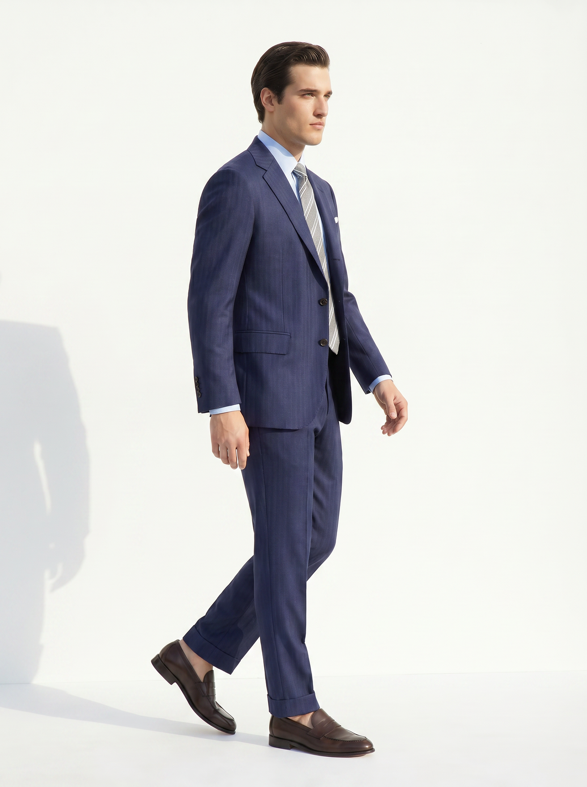 Navy Herringbone Drape Suit