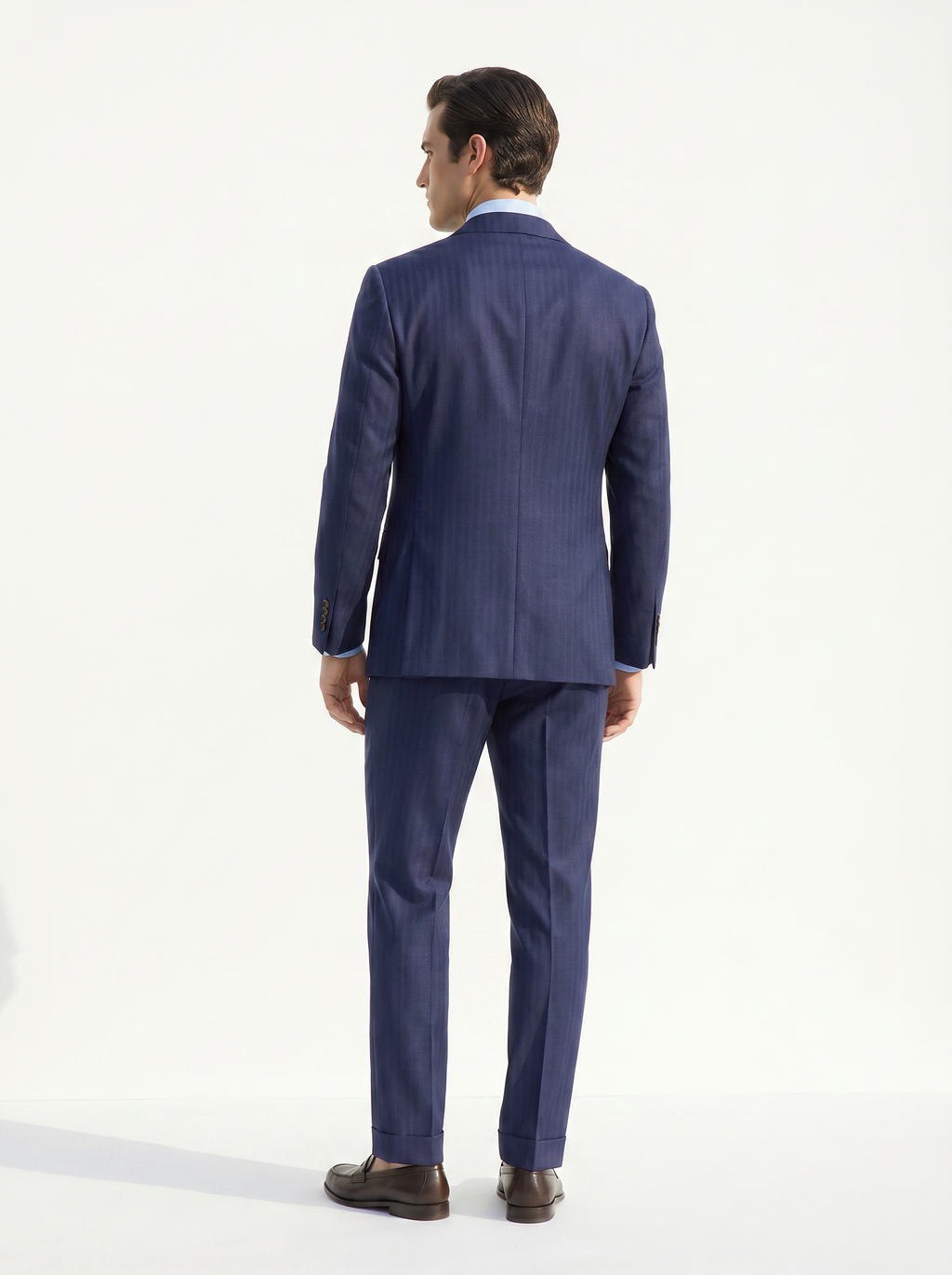 Navy Herringbone Drape Suit