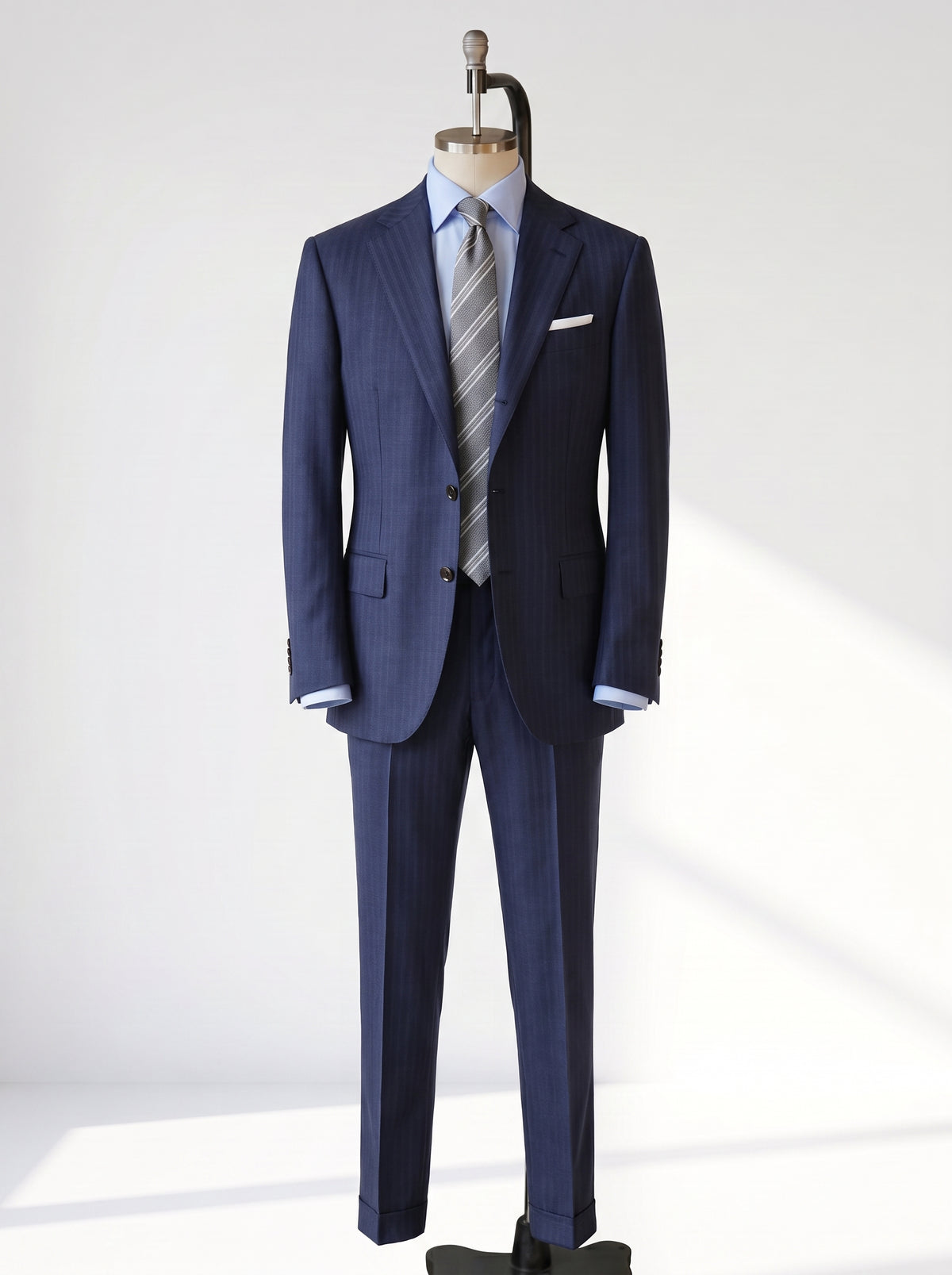 Navy Herringbone Drape Suit