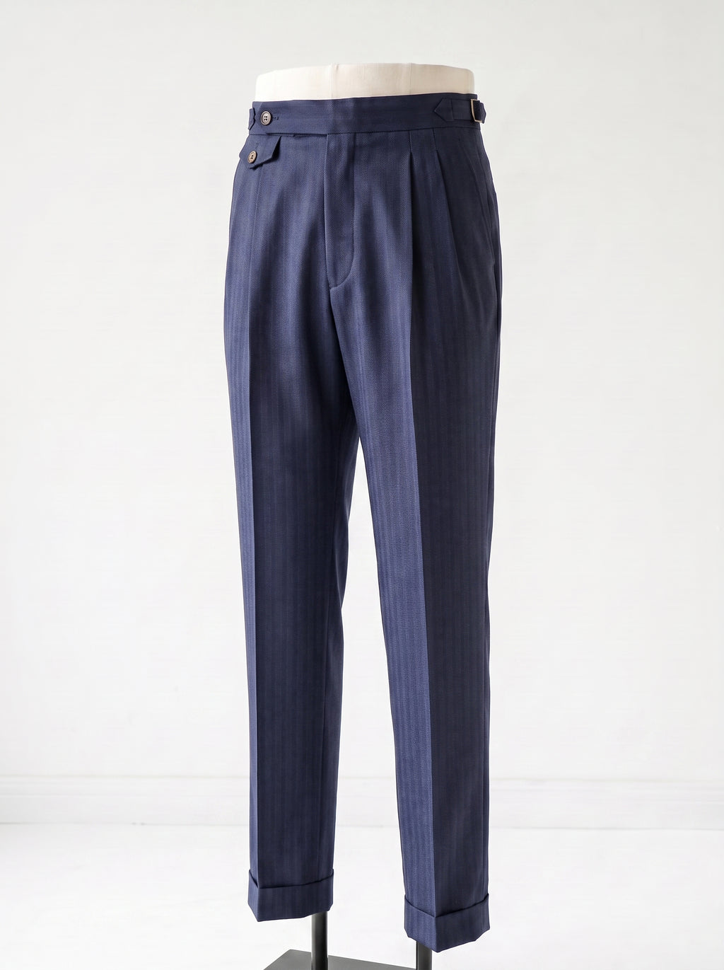 Navy Herringbone Drape Suit