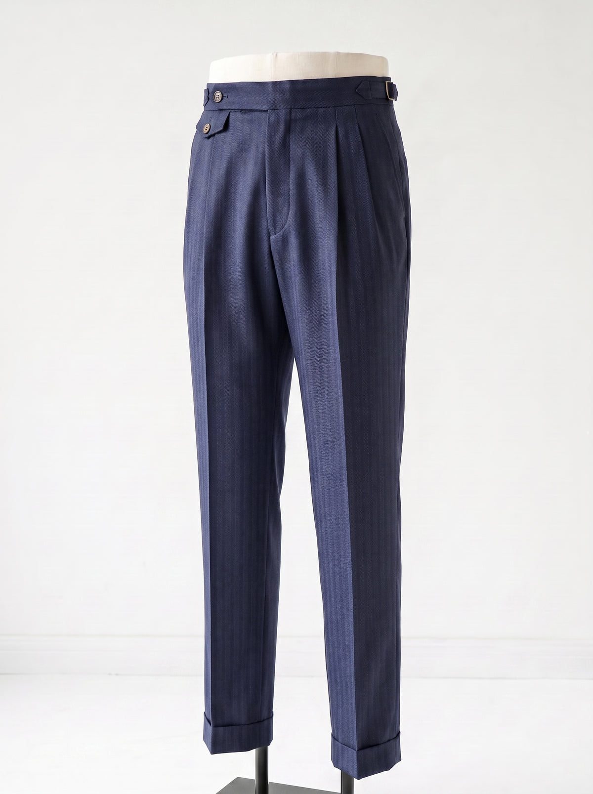 Navy Herringbone Drape Suit