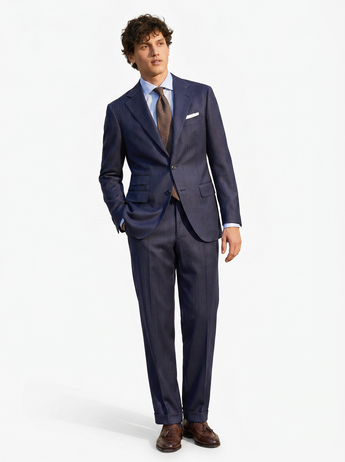 Dark Navy Herringbone Drape Suit