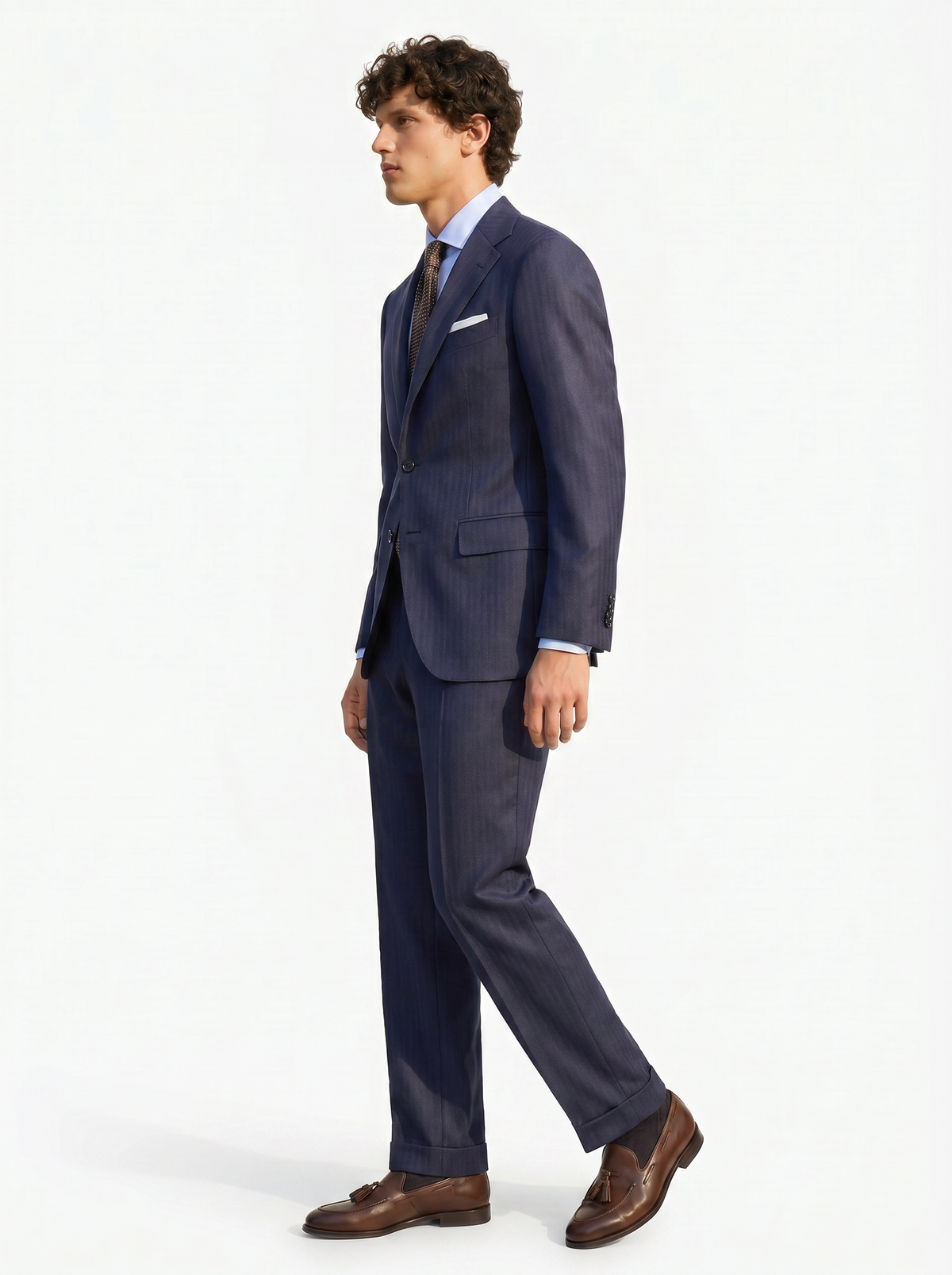 Dark Navy Herringbone Drape Suit