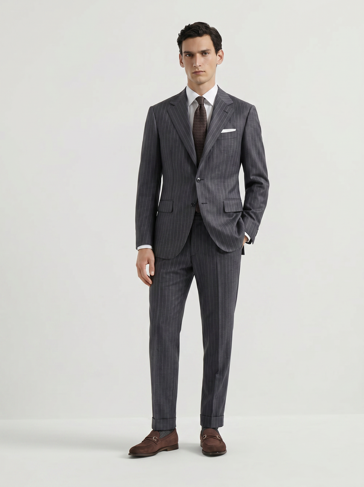 Mid Gray Striped Drape Suit