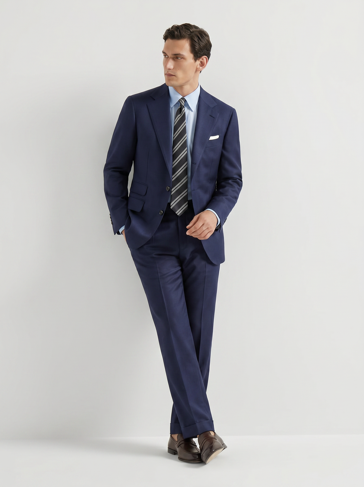 Light Navy Plain Drape Suit